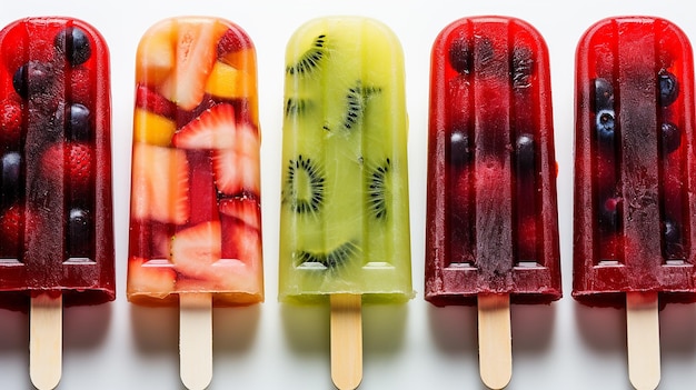 Foto een assortiment kleurrijke en verfrissende fruitpopsicles