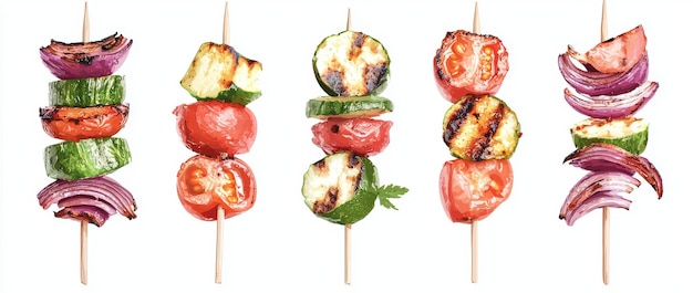 Een assortiment smakelijke gegrilde kebabs op spijkers