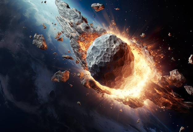 Een asteroïde die botst met een planeet.