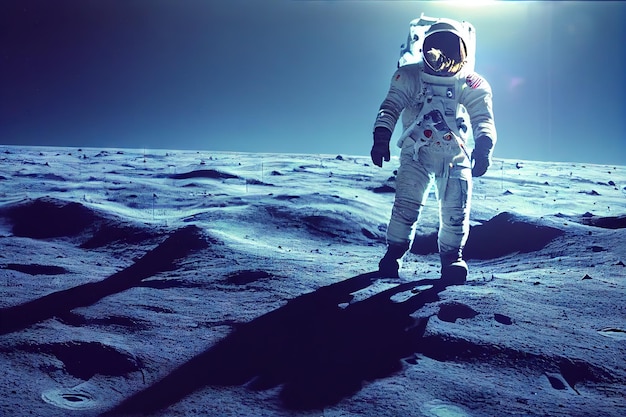 Een astronaut bestudeert het oppervlak van de maan
