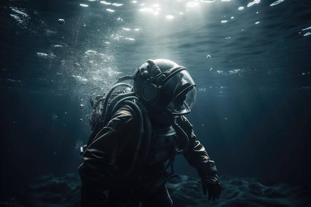 Een astronaut drijft in de oceaan Spaceman in de onderwater Generative AI