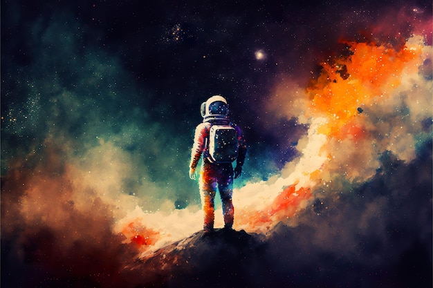 Een astronaut in de sterren van de melkweg