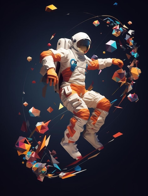 Een astronaut in een astronautenpak vliegt door de lucht.