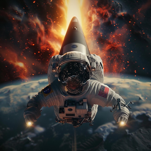 een astronaut in een ruimtepak met het woord astronaut op zijn pak