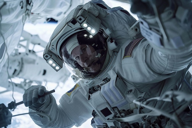 een astronaut in een ruimtepak met het woord astronaut op zijn pak