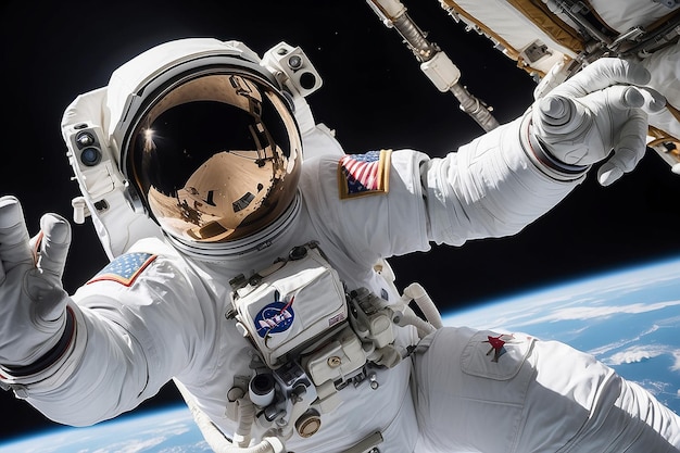 een astronaut in een ruimtepak met het woord NASA op zijn arm