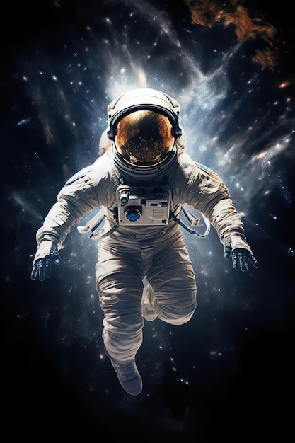 Foto een astronaut in een ruimtetuig vliegt in gewichtloosheid in de ruimte.