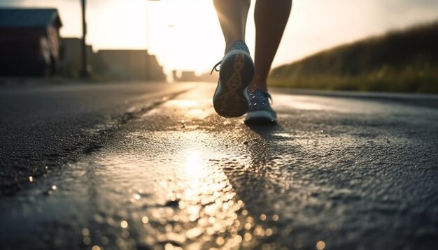 Een atleet jogt buiten en geniet van een gezonde levensstijl en uithoudingsvermogen gegenereerd door AI