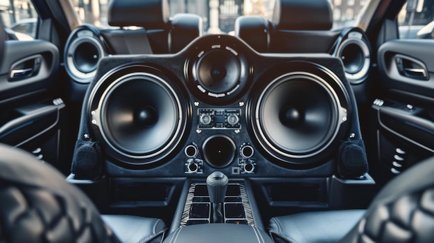 Een auto-audio-systeem met luidsprekers en subwoofers zorgt voor een meeslepend geluid op de weg