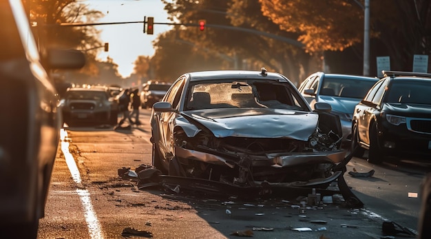 Een auto die beschadigd is geraakt door een aanrijding