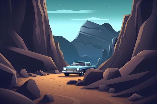 Een auto op een weg in de woestijn