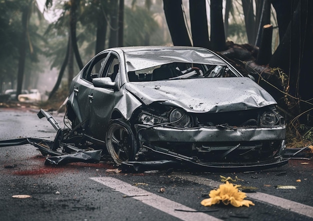 een auto waarvan de voorbumper ontbreekt