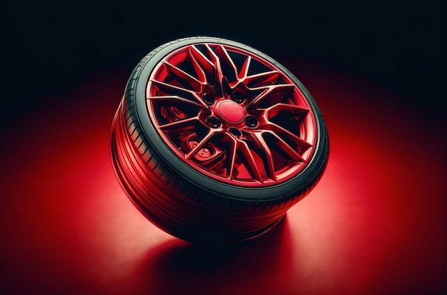een auto wiel in een levendige rode kleur