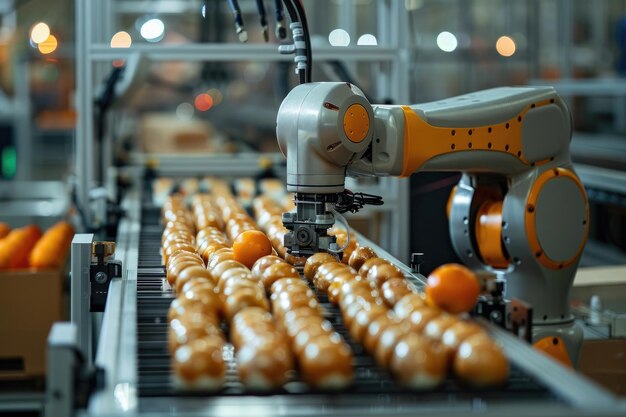 Een automatische manipulator sorteert gele tomaten