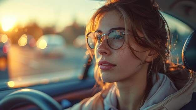 Een autonome auto wordt gereden door een jonge vrouw.