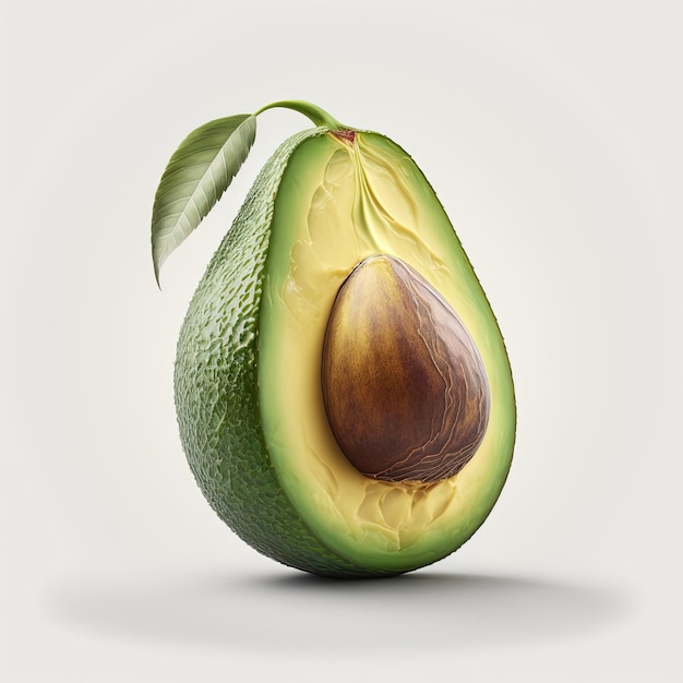 Een avocado in tweeën gesneden met een blad bovenop generatieve AI