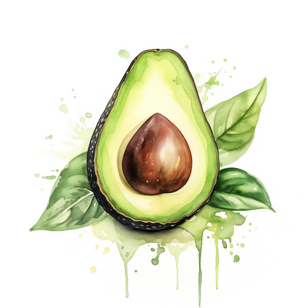 een avocado met een groene achtergrond en een tekening van een avocado