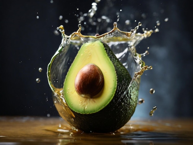 een avocado met een spetter water er uit spetterend