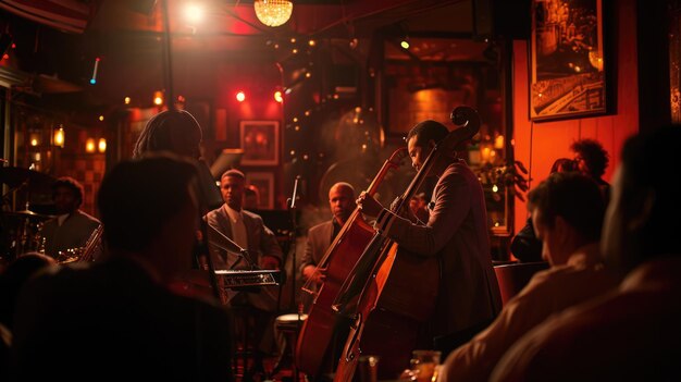 Een avond in een jazzclub muzikanten in het midden van de voorstelling Resplendent