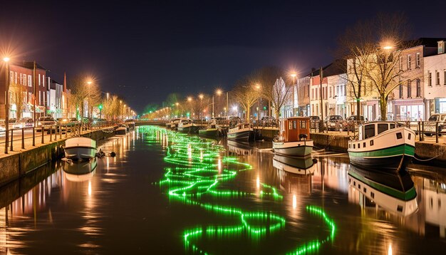 Foto een avondopname van een st. patrick's day-thema bootparade