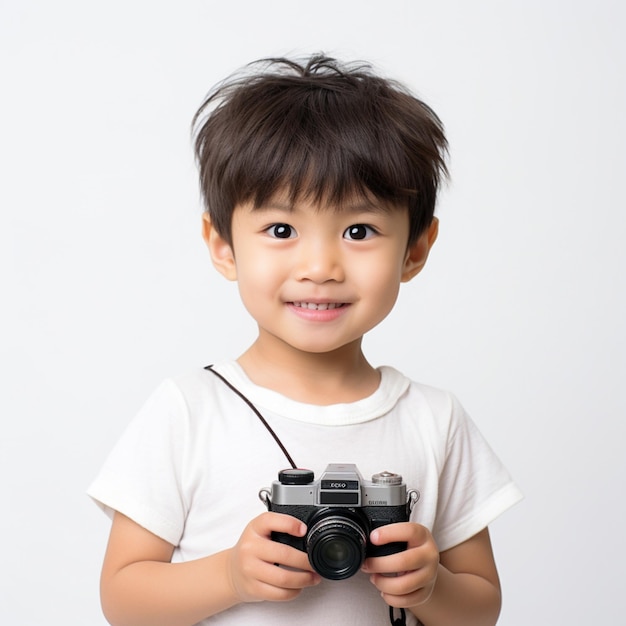een aziatisch jongetje met kort haar poseert voor een foto