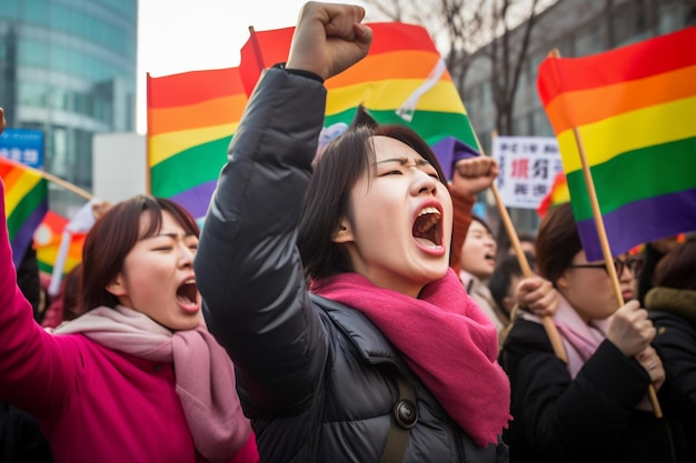 Een Aziatisch protest waarbij deelnemers strijden voor gelijke rechten en acceptatie van mensen met een nontradi