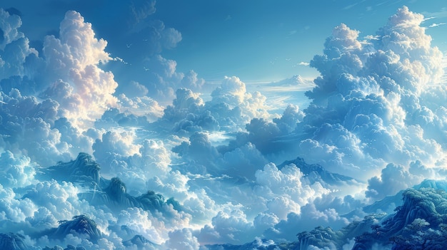 Een Aziatische Japanse wolk tegen een achtergrond van Chinese wolken
