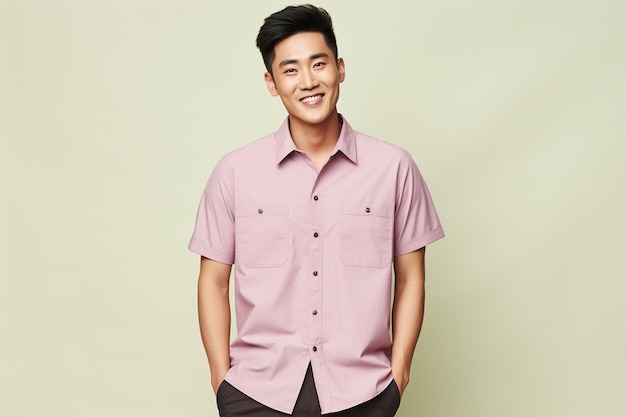 Een Aziatische man met modieuze kleding