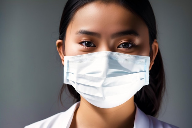 Een Aziatische vrouw met een beschermend masker COVID 19 MaskWearing with Confidence Generative AI