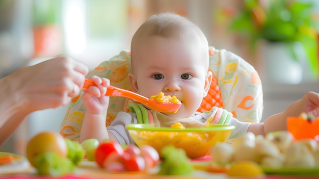 Een baby die eten eet