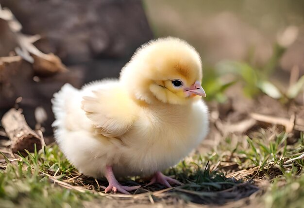 een baby gele eend staat in het gras