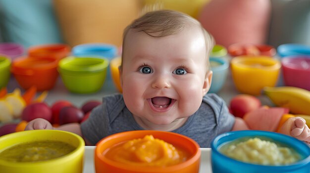 Foto een baby in een stoel.