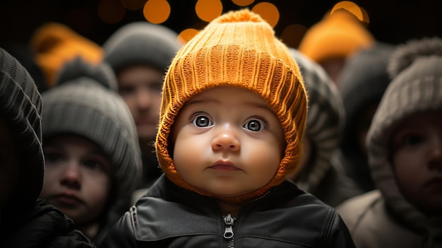 Eén baby kijkt in een andere richting dan de anderen breedhoeklens realistische verlichting
