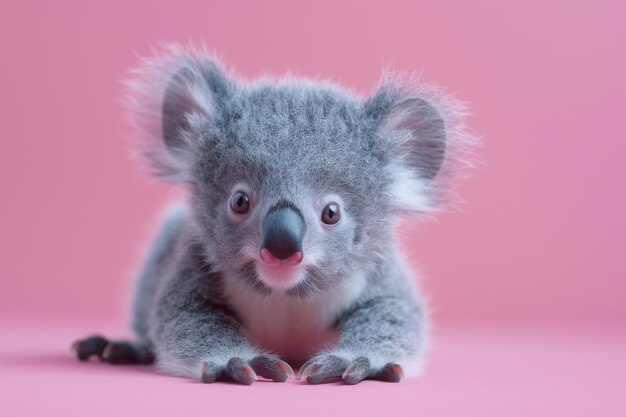 Een baby koala ligt op een roze achtergrond Generatieve AI