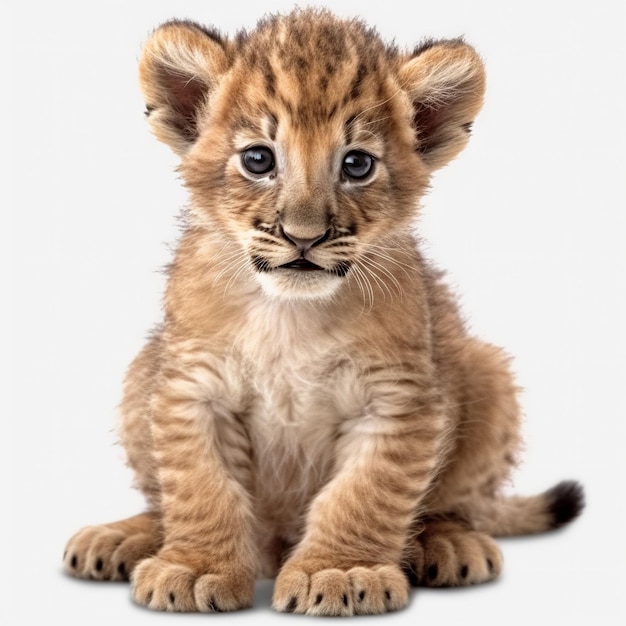 Een baby leeuwenwelp met een witte achtergrond