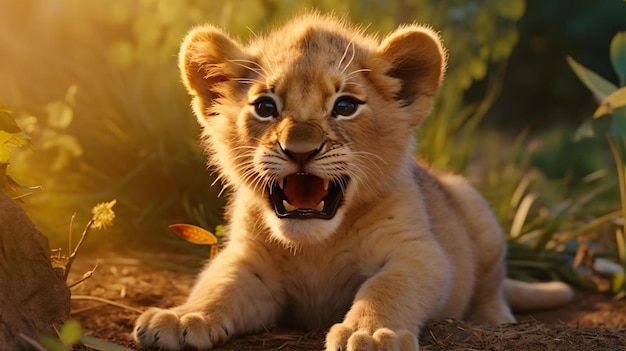 Foto een baby tijger met zijn mond open