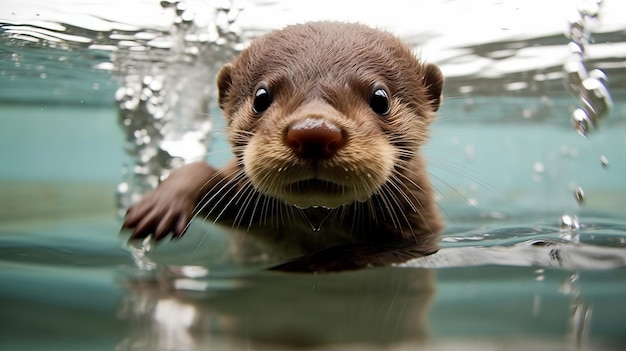 Een babyotter die leert zwemmen door AI gegenereerd