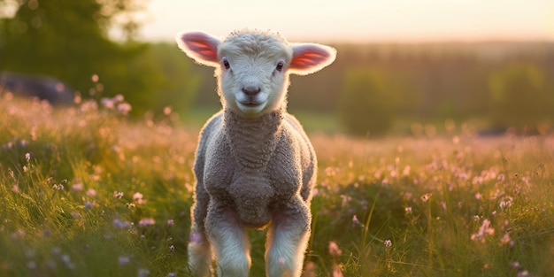 Een babyschaap dat zich in een veld bevindt