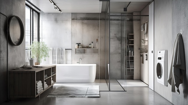 Een badkamer met een glazen douchedeur en een wit ligbad.