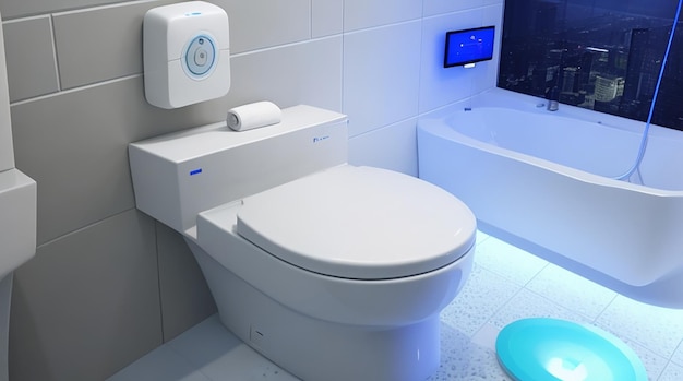 Een badkamer met een stemgestuurd intelligent toilet