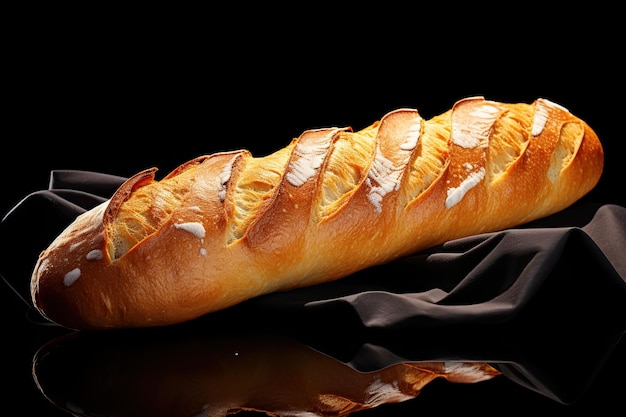 Een baguette een Frans kruidig brood geïsoleerd op een zwarte achtergrond
