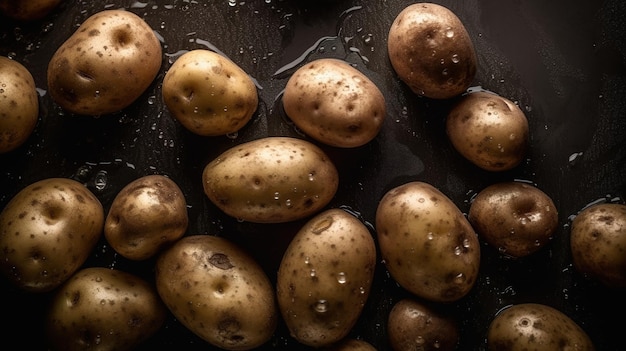 Een bakje aardappelen met waterdruppels erop