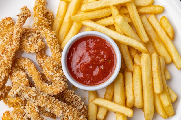 Een bakje friet en een bakje ketchup