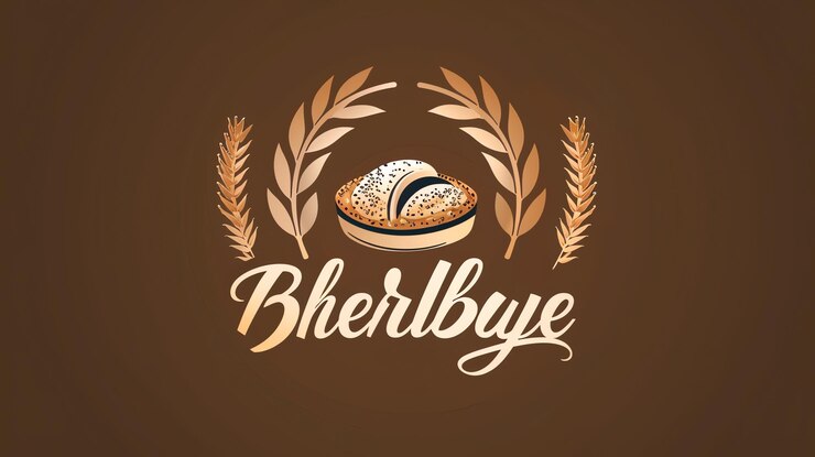 Foto een bakkerijlogo met een brood van tarwe stengels en de naam van de bakkerij in cursief lettertype