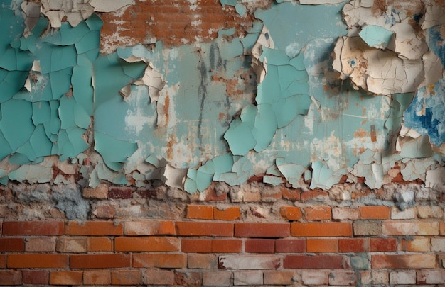 Een bakstenen muur met een groene en blauwe verf waarop 'baksteen' staat