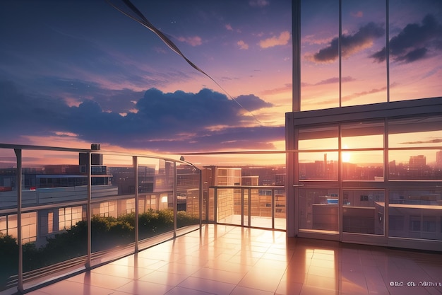 Een balkon met uitzicht op de zonsondergang