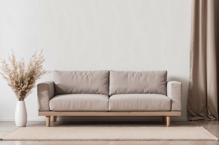 Foto een bank met een houten steun en een vaas met bloemen erin