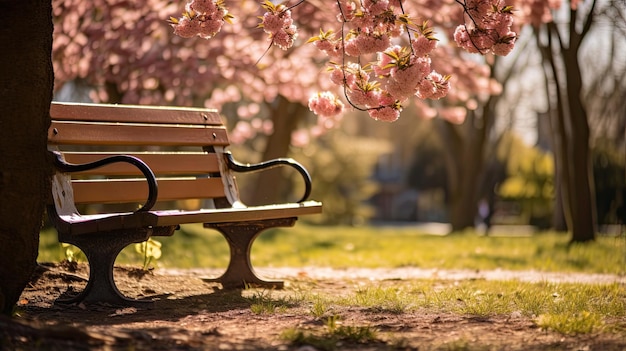 Een bankje in het park in de lente