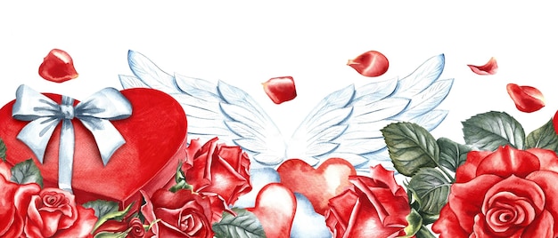 Een banner voor Valentijnsdag Een geschenkdoos in de vorm van een rood hart waterverf illustratie