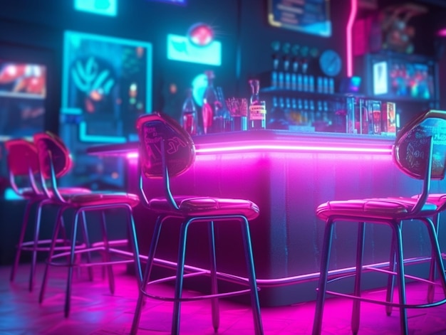 Een bar met een roze neonlicht waarop 'club' staat.